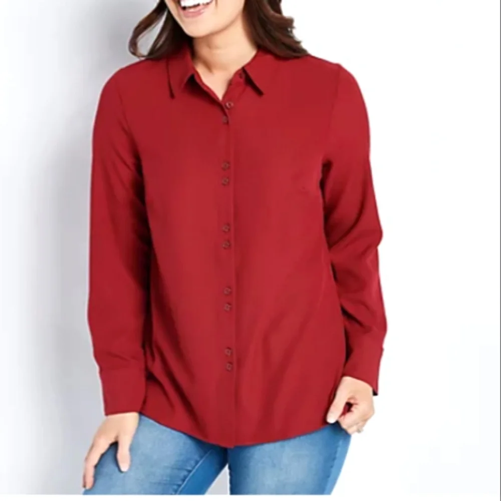 D & Co button front long sleeve women's top size L